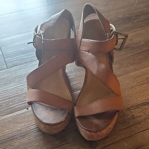 Rampage Tan Brown Wedge Sandals with Ankle Strap